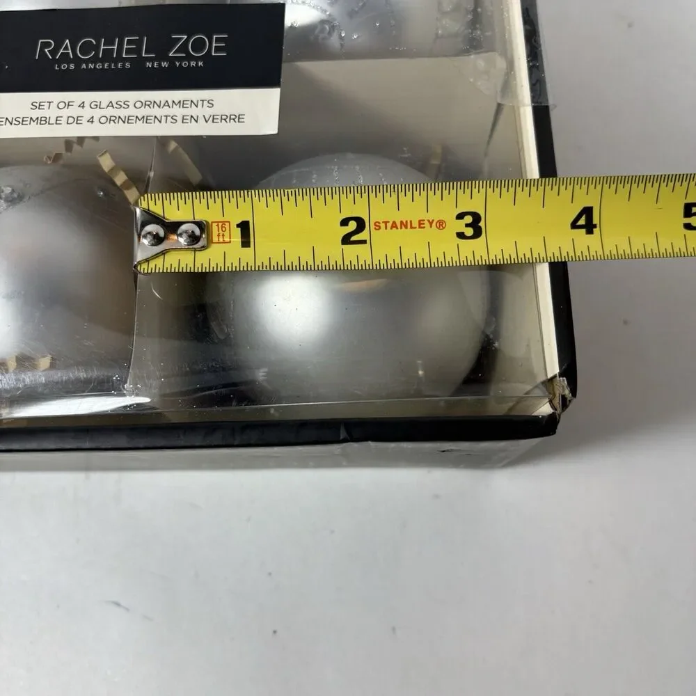 Rachel Zoe Glass Ornaments Christmas Tree Decor Silver Set of 4 F2‎